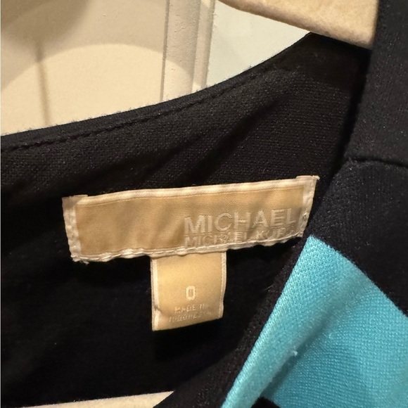 Michael Kors Chevron Sheath Dress Size 0 Aqua Navy Exposed Gold Zipper - Picture 7 of 10